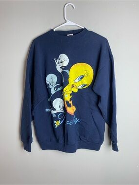 Vintage Warner Bros. Navy Tweety Graphic Crewneck Sweatshirt